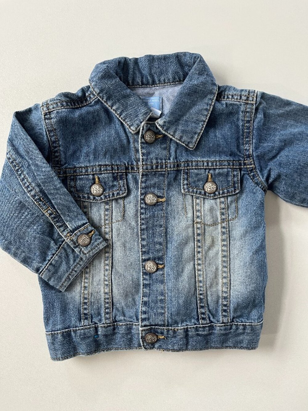 Baby unisex, 9-12 months, faded light wash denim jean jacket, great condition